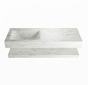 Mondiaz ALAN-DLUX 120cm planchet Opalo. Vrijhangende wastafel CLOUD links zonder kraangat, kleur Opalo.