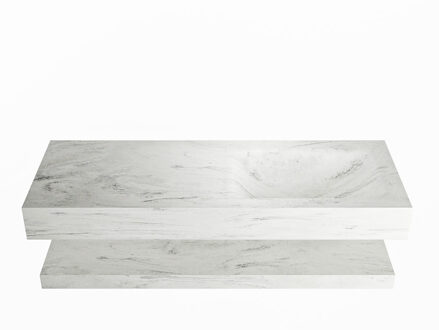 Mondiaz ALAN-DLUX 120cm planchet Opalo. Vrijhangende wastafel CLOUD rechts zonder kraangat, kleur Opalo.