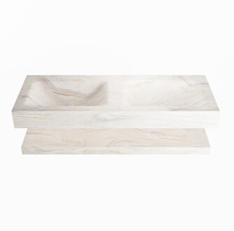 Mondiaz ALAN-DLUX 120cm planchet Ostra. Vrijhangende wastafel CLOUD dubbel zonder kraangat, kleur Ostra.
