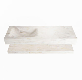 Mondiaz ALAN-DLUX 120cm planchet Ostra. Vrijhangende wastafel CLOUD links 1 kraangat, kleur Ostra.