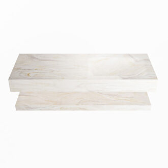 Mondiaz ALAN-DLUX 120cm planchet Ostra. Vrijhangende wastafel CLOUD rechts zonder kraangat, kleur Ostra.