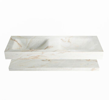 Mondiaz ALAN-DLUX 130cm planchet Frappe. Vrijhangende wastafel CLOUD dubbel 2 kraangaten, kleur Frappe.