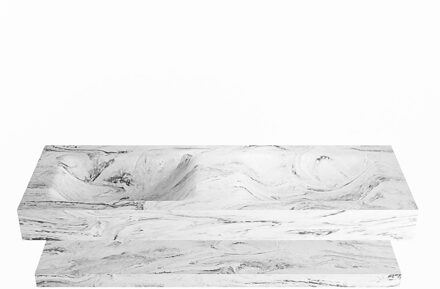 Mondiaz ALAN-DLUX 130cm planchet Glace. Vrijhangende wastafel CLOUD dubbel zonder kraangat, kleur Glace.