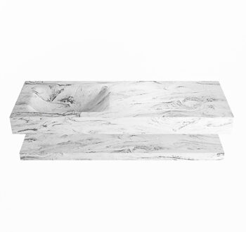 Mondiaz ALAN-DLUX 130cm planchet Glace. Vrijhangende wastafel CLOUD links zonder kraangat, kleur Glace.