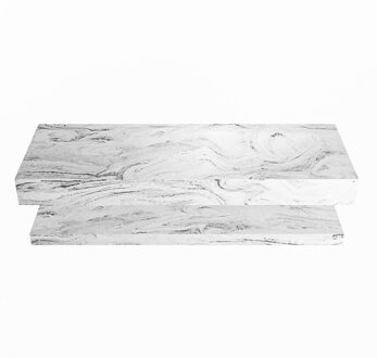 Mondiaz ALAN-DLUX 130cm planchet Glace. Vrijhangende wastafel CLOUD rechts zonder kraangat, kleur Glace.