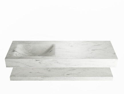 Mondiaz ALAN-DLUX 130cm planchet Opalo. Vrijhangende wastafel CLOUD links zonder kraangat, kleur Opalo.