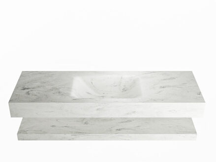 Mondiaz ALAN-DLUX 130cm planchet Opalo. Vrijhangende wastafel CLOUD midden zonder kraangat, kleur Opalo.