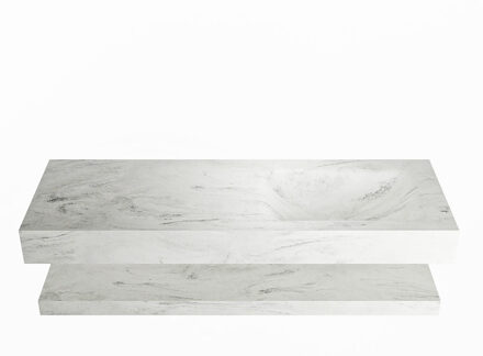 Mondiaz ALAN-DLUX 130cm planchet Opalo. Vrijhangende wastafel CLOUD rechts 1 kraangat, kleur Opalo.