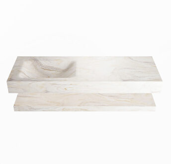 Mondiaz ALAN-DLUX 130cm planchet Ostra. Vrijhangende wastafel CLOUD links 1 kraangat, kleur Ostra.
