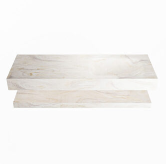 Mondiaz ALAN-DLUX 130cm planchet Ostra. Vrijhangende wastafel CLOUD rechts 1 kraangat, kleur Ostra.