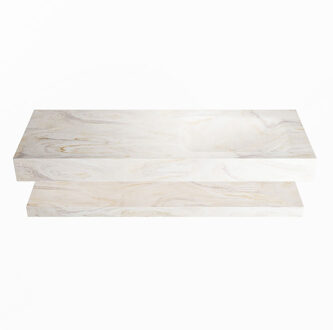 Mondiaz ALAN-DLUX 130cm planchet Ostra. Vrijhangende wastafel CLOUD rechts zonder kraangat, kleur Ostra.