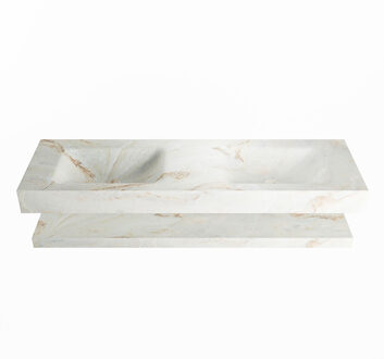 Mondiaz ALAN-DLUX 150cm planchet Frappe. Vrijhangende wastafel CLOUD dubbel 2 kraangaten, kleur Frappe.