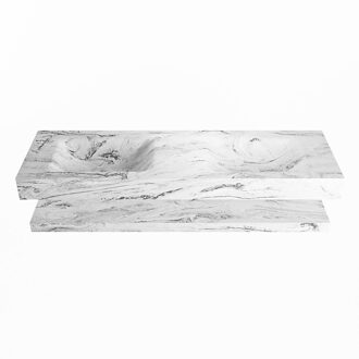 Mondiaz ALAN-DLUX 150cm planchet Glace. Vrijhangende wastafel CLOUD dubbel zonder kraangat, kleur Glace.