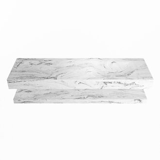 Mondiaz ALAN-DLUX 150cm planchet Glace. Vrijhangende wastafel CLOUD rechts 1 kraangat, kleur Glace.