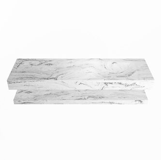 Mondiaz ALAN-DLUX 150cm planchet Glace. Vrijhangende wastafel CLOUD rechts zonder kraangat, kleur Glace.