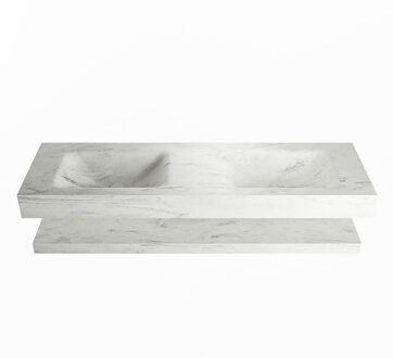 Mondiaz ALAN-DLUX 150cm planchet Opalo. Vrijhangende wastafel CLOUD dubbel 2 kraangaten, kleur Opalo.
