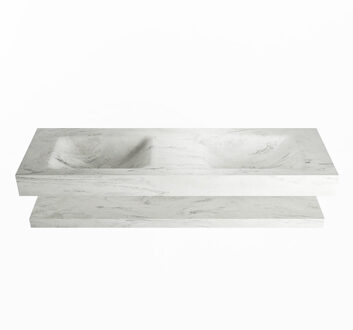 Mondiaz ALAN-DLUX 150cm planchet Opalo. Vrijhangende wastafel CLOUD dubbel zonder kraangat, kleur Opalo.