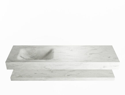 Mondiaz ALAN-DLUX 150cm planchet Opalo. Vrijhangende wastafel CLOUD links 1 kraangat, kleur Opalo.