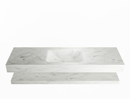 Mondiaz ALAN-DLUX 150cm planchet Opalo. Vrijhangende wastafel CLOUD midden 1 kraangat, kleur Opalo.