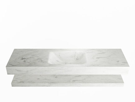 Mondiaz ALAN-DLUX 150cm planchet Opalo. Vrijhangende wastafel CLOUD midden zonder kraangat, kleur Opalo.