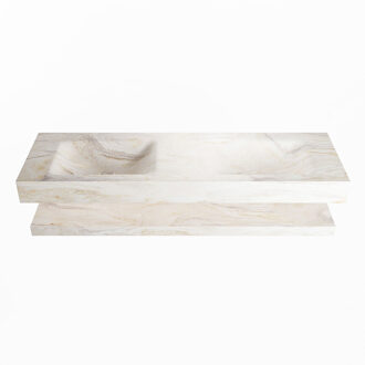 Mondiaz ALAN-DLUX 150cm planchet Ostra. Vrijhangende wastafel CLOUD dubbel zonder kraangat, kleur Ostra.