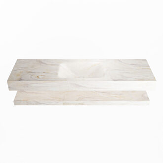 Mondiaz ALAN-DLUX 150cm planchet Ostra. Vrijhangende wastafel CLOUD midden 1 kraangat, kleur Ostra.