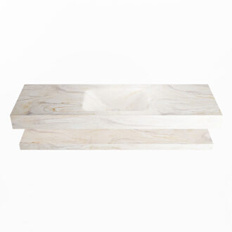 Mondiaz ALAN-DLUX 150cm planchet Ostra. Vrijhangende wastafel CLOUD midden zonder kraangat, kleur Ostra.