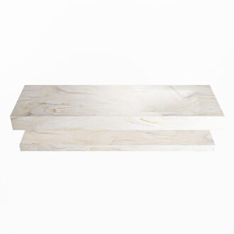 Mondiaz ALAN-DLUX 150cm planchet Ostra. Vrijhangende wastafel CLOUD rechts 1 kraangat, kleur Ostra.