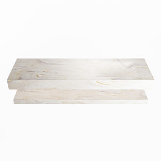 Mondiaz ALAN-DLUX 150cm planchet Ostra. Vrijhangende wastafel CLOUD rechts zonder kraangat, kleur Ostra.