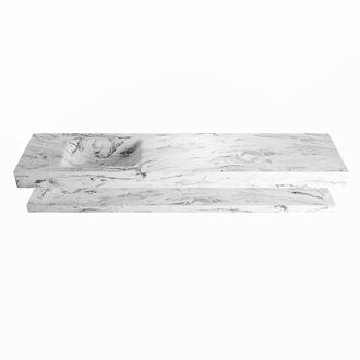 Mondiaz ALAN-DLUX 200cm planchet Glace. Vrijhangende wastafel CLOUD links 1 kraangat, kleur Glace.