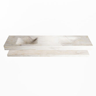 Mondiaz ALAN-DLUX 200cm planchet Ostra. Vrijhangende wastafel CLOUD dubbel 2 kraangaten, kleur Ostra.