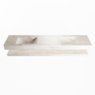 Mondiaz ALAN-DLUX 200cm planchet Ostra. Vrijhangende wastafel CLOUD dubbel zonder kraangat, kleur Ostra.