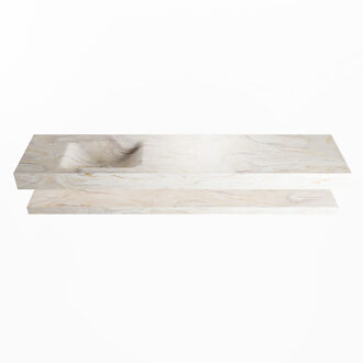 Mondiaz ALAN-DLUX 200cm planchet Ostra. Vrijhangende wastafel CLOUD links 1 kraangat, kleur Ostra.