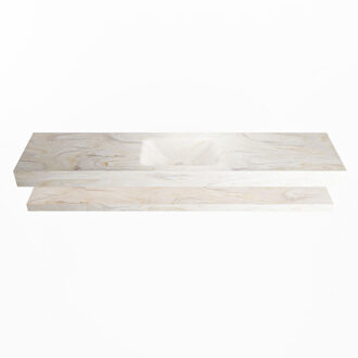 Mondiaz ALAN-DLUX 200cm planchet Ostra. Vrijhangende wastafel CLOUD midden zonder kraangat, kleur Ostra.