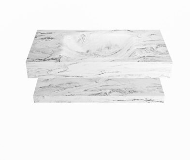 Mondiaz ALAN-DLUX 90cm planchet Glace. Vrijhangende wastafel CLOUD midden zonder kraangat, kleur Glace.