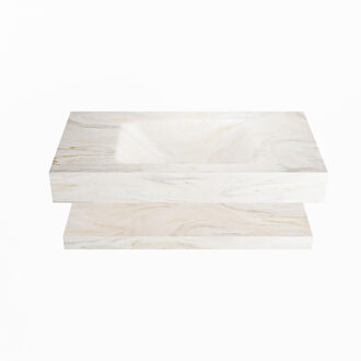 Mondiaz ALAN-DLUX 90cm planchet Ostra. Vrijhangende wastafel CLOUD midden zonder kraangat, kleur Ostra.