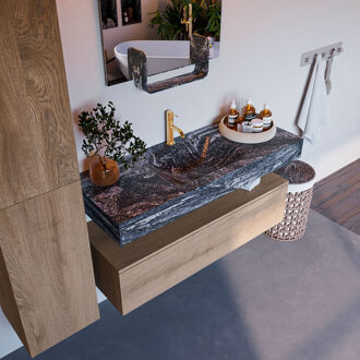 Mondiaz Alan DLux badmeubel 120cm washed oak 1 lade met wastafel lava midden 1 kraangat