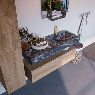 Mondiaz Alan DLux badmeubel 120cm washed oak 1 lade met wastafel lava rechts 1 kraangat