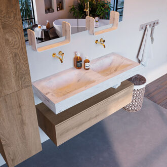 Mondiaz Alan DLux badmeubel 120cm washed oak 1 lade met wastafel opalo dubbel zonder kraangat