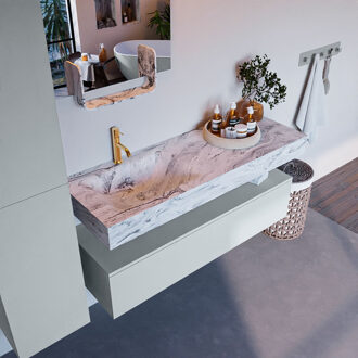 Mondiaz Alan DLux badmeubel 130cm clay 1 lade met wastafel glace links 1 kraangat