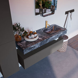 Mondiaz Alan DLux badmeubel 130cm dark grey 1 lade met wastafel lava rechts 1 kraangat