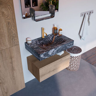 Mondiaz Alan DLux badmeubel 70cm washed oak 1 lade met wastafel lava midden 1 kraangat