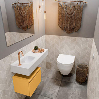 Mondiaz ANDOR 40cm toiletmeubel ocher. LEX 80cm wastafel talc links 1 kraangat