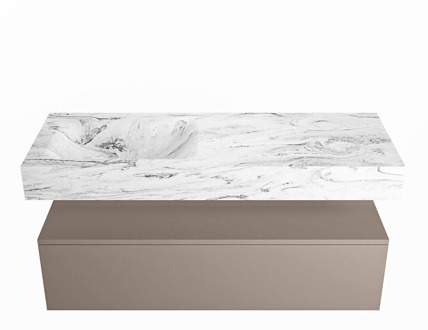 Mondiaz Badkamermeubelset Mondiaz Alan-Dlux 120 cm Greeploos met 1 lade met CLOUD Wastafel Links Glace met 1 Kraangat Smoke Grijs