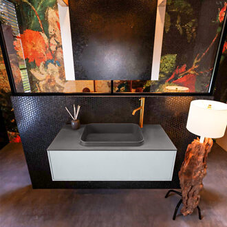 Mondiaz Badkamermeubelset Mondiaz Erin 100 cm met 1 Lade met RIDGE Wastafel Midden Dark grey met 1 kraangat Greeploos Mat Clay Grijs