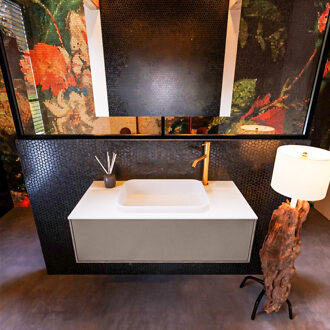 Mondiaz Badkamermeubelset Mondiaz Erin 100 cm met 1 Lade met RIDGE Wastafel Midden Talc met 1 kraangat Greeploos Mat Smoke Grijs