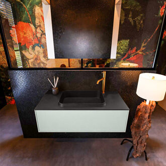 Mondiaz Badkamermeubelset Mondiaz Erin 100 cm met 1 Lade met RIDGE Wastafel Midden Urban met 1 kraangat Greeploos Mat Greey Groen