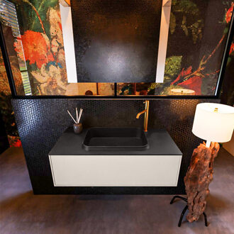 Mondiaz Badkamermeubelset Mondiaz Erin 100 cm met 1 Lade met RIDGE Wastafel Midden Urban met 1 kraangat Greeploos Mat Linen Beige