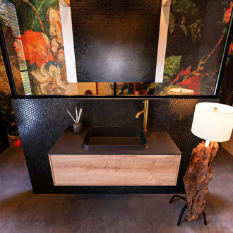 Mondiaz Badkamermeubelset Mondiaz Erin 100 cm met 1 Lade met RIDGE Wastafel Midden Urban met 1 kraangat Greeploos Mat Washed Oak Eiken