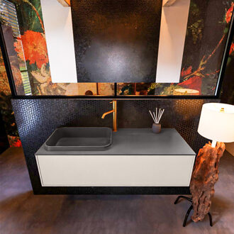 Mondiaz Badkamermeubelset Mondiaz Erin 120 cm met 1 Lade met RIDGE Wastafel Links Dark grey met 1 kraangat Greeploos Mat Linen Beige